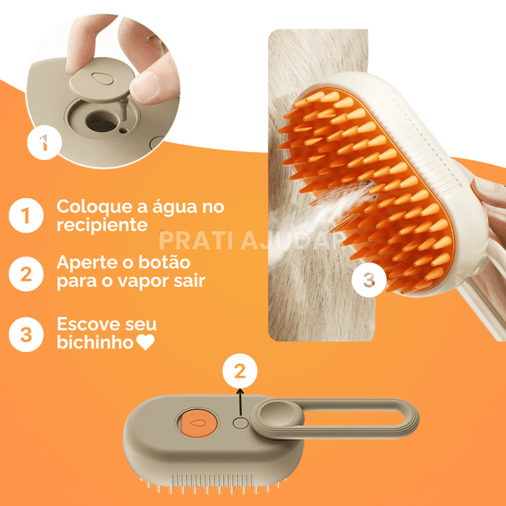 VaporPet 3 em 1 - Escova a vapor para pelos do pet