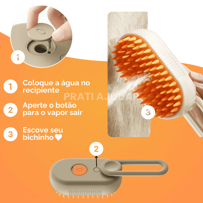 VaporPet 3 em 1 - Escova a vapor para pelos do pet