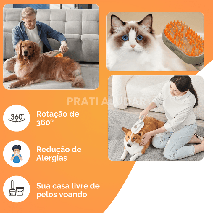 VaporPet 3 em 1 - Escova a vapor para pelos do pet